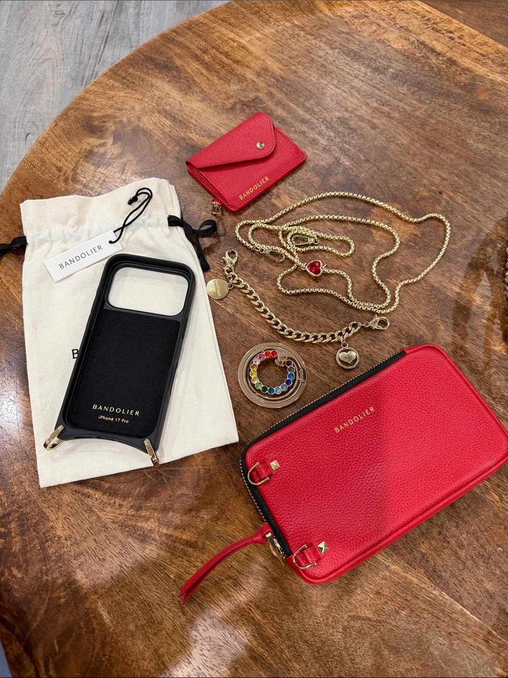 Bandolier iPhone 17 Pro Red Leather Crossbody Phone Case & Wallet Set used